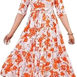 clothy n wave Women's Rayon Printed Flared Dress(DR194Orange)-picture-19
