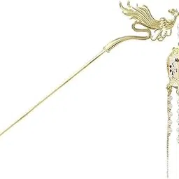 1pcs of Chinese Hair Sticks for Buns, Pearl Flower Vintage Metal Hair Chopsticks for Women and Girls Dangle Tassel Pendant Hair Accessories Hanfu Handmade Decor Hairpin (Dragon and Phoenix)-picture-15