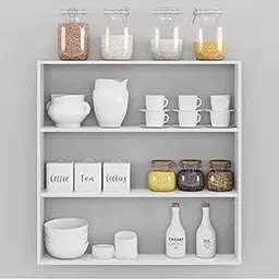 Kitchen Shelf 3 Tier Multipurpose Wooden Wall Mounted Kitchen Wall Shelf/Kitchen Storage Shelf/Bathroom Wall Stand (White)-image-61