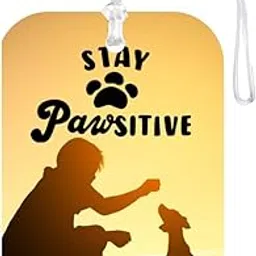 tashis pet junction TPJ Handmade Resin Customized Luggage ID Tag with Pet Name Dog Cat Photo, Cute Personalized Travel Bag Identifier Label, Travel Accessories Gifting - Sunset Stay Pawsitive Human and Dog Silhouette-picture-63