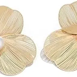 Golden Petal Pearl Elegance Earrings For Women| Stainless Flower Earings For Girls-picture-18