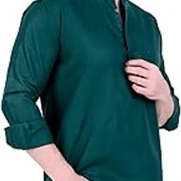 xjarvis Ethno Men’s Cotton Blend Ethnic Kurta Style Shirt | Full Sleeve Short Kurta with Mandarin Collar & Button Placket | Casual, Festive-picture-22