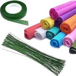 ArtZON Crepe Paper Flower Craft Kit with 10 Sheets (25x85 cm) Crepe Paper, 25 Floral Stems (30 cm), and Green Floral Tape-picture-12
