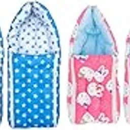 QOC (3 in 1) Baby Sleeping Bag & Carry Nest Pack of 4 Combo, Bed Cum Infant Portable Bassinet – Star Print Blue + Kitty Print Pink, Newborn Sleeping Bag Set-picture-24