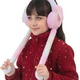 Plush Moving Ear Earmuffs, Pastel Pink and Blue Bunny Design, Winter Warm Fluffy Ear Warmers with Squeezable Long Ears-picture-36