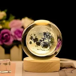 One94Store 3D Crystal Moon Lamp – Engraved Crystal Ball LED Night Light with Wooden Base, USB Powered, Ideal for Home & Office Décor, Birthday Gift for Adults (Warm White)-image-21
