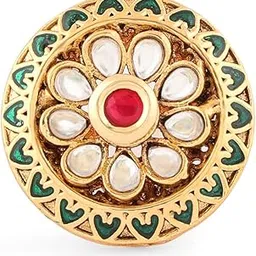zaveri pearls Green & Pink Kundan Meenakari Ethnic Adjustable Finger Ring For Women-ZPFK16477-picture-42