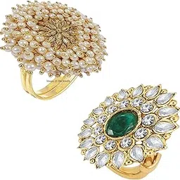 okos Traditional Ethnic Gold Plated Alloy Adjustable Cocktail Finger Ring For Women - Combo Of 2 CO1000230C-picture-34