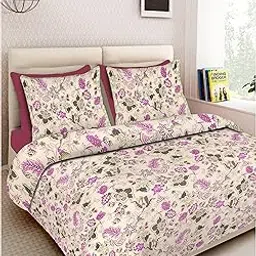 RHF 100% Cotton Printed King Size Double Bedsheet with Two Pillow Cover (100 X106 Inches), Purple-picture-14