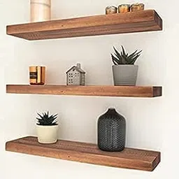 ODEJIA 17inch Floating Shelves for Wall, Rustic Rosewood Farmhouse Invisible Shelf Set for Drywall Storage Rack Display Ledge for Bathroom Kitchen Bedroom Living Room Office. image 1
