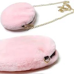 Classy Bag Women’s Cute Pink Plush Round Crossbody Sling Bag with Gold Chain | Soft Faux Fur Shoulder Purse for Girls & Teens-picture-31
