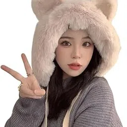topibaaz Winter Women Monkey Beanie Cap Hat | Twist Color Matching Woolen Fuzzy Plush Balaclava Thick Windproof Full Cover Earflap Soft Wool Hood Neck Warmer Scarf Girls & Ladies-picture-35