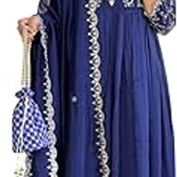 Women's Vichitra Silk Embroidered V-Neck 3/4 Sleeves Flared Kurta with Rayon Pant And Vichitra Silk Laced Dupatta Sets-image-25
