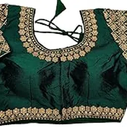 pujia mills Women's Heavy Embroidery Handwork Half Sleeves Readymade Blouse-picture-38