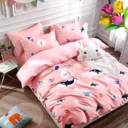 Anjali Overseas 200 GSM 400 TC Kids Glace Cotton Reversible Cartoon Printed Double Bed King Size Comforter with Matching Bedsheet 90*100 with 2 Pillow Covers Set of 4 Pieces. (Design 8)-picture-10
