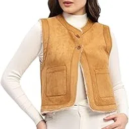Suede With Fur lining Solid Round Neck Jacket For Women (5994)-image-97