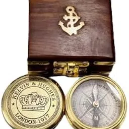 Kelvin & Hughes Brass Compass with Wood Box Nautical Antique Gift for Son Love, Best Compass for Hiking & Travelling, Best Gift for Festivals-picture-17