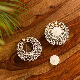 ExclusiveLane Hand-Carved Blocks Tea-Light Holders (Set of 2, Sheesham Wood) - Decorative Tea Light Candle Holder for Home Décor Votive Tea Light Holder T Lite Candle Stand for Home Decoration image 1