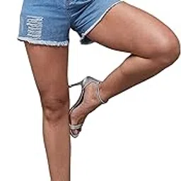 miss chase Women's Relaxed Fit Highly Distressed Mid Rise Ripped Denim Shorts-picture-29