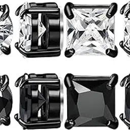 newitin 4 Pairs Stainless Steel Magnetic Earrings for Men Clip on Earring Magnetic Stud Earring Unisex Non Piercing CZ Magnet Studs Diamond Cross Earrings for Women Men, 6 MM, Metal, Cubic Zirconia-picture-13