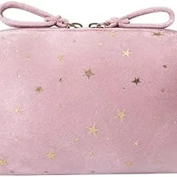 BLUE BEADS Star Print Mini Cosmetic Velvet Makeup Pouch Portable Toiletry Bag for Women and Girls 14 x 10 x 6 cm (Pink) Large-image-30