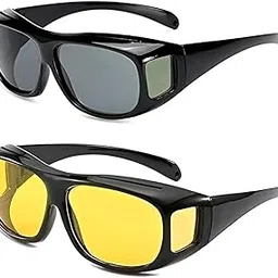 geer enterprise GEER HD Vision UV Protection Day and Night Driving Bikes and Car Anti-Glare Polarized Sunglasses Unisex Goggles For Men Women Combo Pack of 2 image 1