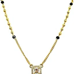 jhb American Diamond Pendant With Black Beads Chain Short Mangalsutra Tanmaniya For Womens-picture-24