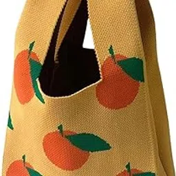gold leaf Women's Wrist Knot Crochet Tote Bag – Small Knitted Handbag Pouch, Cute Wrist Cuff Purse for Casual, Outdoor, Shopping, fruit Pattern – Gift for Mom, Birthday (yellow)-picture-10