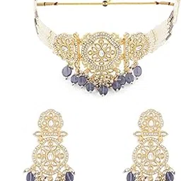 zaveri pearls Grey Multistrand Beaded Dazzling Stones Choker Necklace & Earring Set For Women-ZPFK19139-picture-45