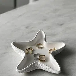 SCENSIA Concrete Jewelry Tray Trinket Dish, Decorative Star Fish Vanity Key Tray for Women – Cute Jewelry Plate, Ring Holder, Aesthetic Room Decor, White, Perfect for Birthday & Home Accessories-picture-48