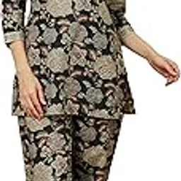 Women's Black Pure Cotton Floral Printed Straight Co-ord Set-image-2