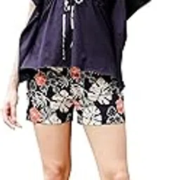 one sky Black Cotton Co-ord Set for Daily Casual Wear - Printed Shorts with Solid Pattern Kaftan Top for All Seasons-picture-35