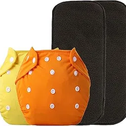 Jingle Kids Pack of 2 Baby Washable Reusable Adjustable Cloth Free Size Diaper Pants and 5 Layer Bamboo Charcoal Inserts Liners Pads Wetfree Inserts I Age 0 to 24 Months (Yellow,Orange)-picture-31