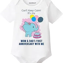 knitroot Mom & Dad Family Special Onesies, Unisex Baby Kids Cotton Lycra Envelope Neck Half Sleeve Peach Romper, Bodysuit, Sleepsuit, Mom & Dad First Anniversary with Me, Infant Cloths for Boys-Girls-picture-12