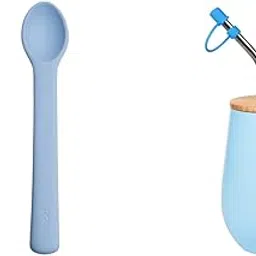 tudd Durable Dip and Scoop Set for Safe Self-Feeding | Blue with Baby Stainless Steel Happy Tummy Mug 12oz, 240 Ml,Pink (2 Year - 6 Years) | Blue-picture-23