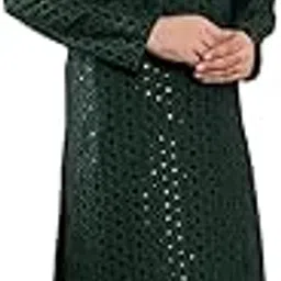 Men's Dark Green Straight Viscose Silk Kurta with Embroidered Neckline and Motifs,Black solid trouser style churidar-image-1