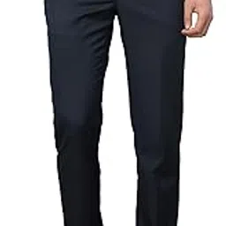 park avenue Men's Smart Fit Polyviscose Blend Flat Front Stripe Pattern Dark Blue Formal Trouser-picture-14
