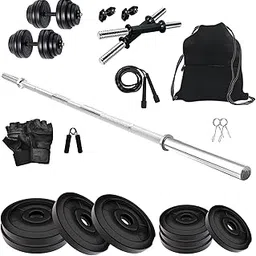 COMPASS SPORTS 20KG PVC Weight Home Gym Set with 4 Ft Plain and One Pair Dumbbell Rods with Gym Accessories, Multi-picture-60