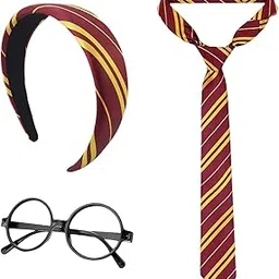 PATPAT® Wizard Cosplay Costume for Woman, Set of 3Pcs, Red Striped Necktie Round Glasses & Matching Headband for Kids and Adults, Halloween Cosplay Party Dress-Up Accessories-picture-10