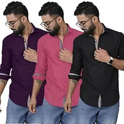 pinkmint Combo Shirt for Men Cotton Spraed Collar Long Sleeve Formal Shirt (Pack of 2)-picture-38