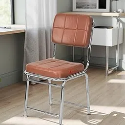 TARUN GRAMUDYOG Home Office Restaurant Hotel Dining Chair Ergonomic Dining Chair with Steel Chrome Polish and Leather seat Back (1, Tan, Heavy 3)-picture-17