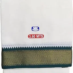 Traditional Mens Pure Cotton Mayilkan Dhoti, Green & Maroon Zari Border, Cream Off White Colour, 3.60 Metres Size Double Layer Dhoti,Mundu,Veshti-image-22