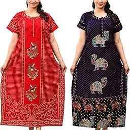 misscasa Women's Pure Cotton Nighty Combo (Pack of 2) | Printed Maxi Night Gown | Regular Fit Long Nightdress for Women | Fancy Nightwear Set-picture-36