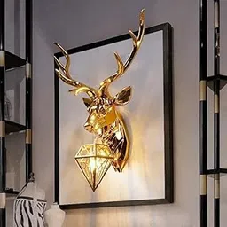 Décor Chronicle Golden Crystal Deer Antler Head Wall Lamp with Large Deer Animal-Themed Head Wall Lights for Living Room, Bedroom, and Bedside-image-3