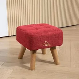 Crafix Footstool Ottoman with Wood Legs, Soft Velvet Footrest, and Sofa Footrest Additional Seating in The Living Room Pets on a Couch in The Living Room: A Compact Stool Red-picture-48