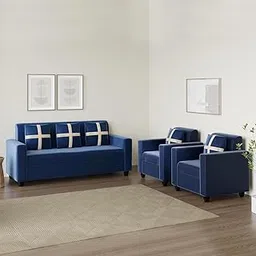 FURNY Lifeona 5 Seater 3+1+1 Fabric Sofa Set (Blue)-picture-36