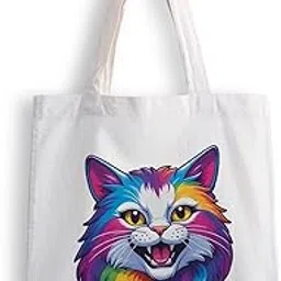 ashvah Canvas Tote Bags for Women, College Bag for Girls, Tote Bag for Shopping, Travel & Beach Bags for Women - Fuck of Cat - D No - 244-picture-25