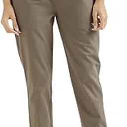 Women’s Regular Fit Mid-Rise Cotton Pants | Half-Elasticated Waist | Comfortable Casual Trousers with 2 Pockets for Daily, Office & Travel Wear |-image-1