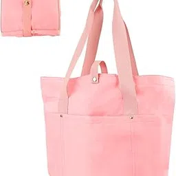 Tote Bag for Women Pink 20L Large Capacity Lightweight Shoulder Handbag with Multiple Pockets Durable Polyester Foldable Carryall for Travel Gym Office College Minimalist Daily Use-image-91