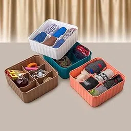 FOREWILD 4 pcs Socks Underwear Storage Boxes,Clothes Organizer,Cloth Dividers for Underwear, Socks, Bras - Space-Saving Wardrobe Storage Solution-For Home Organization (multicolor) 6 compartment-image-21